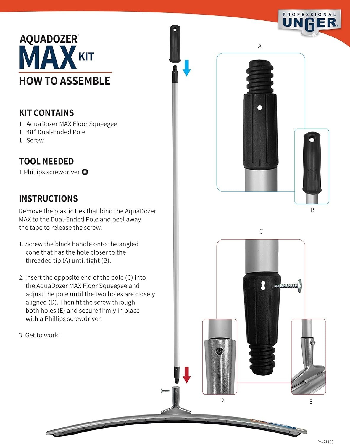 AquaDozer Max Kit 36″ Curved Floor Squeegee + 48″ Pole