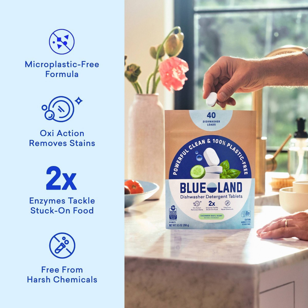 Blueland Cucumber Basil Dishwasher Detergent Tablets – 40ct: Hypoallergenic