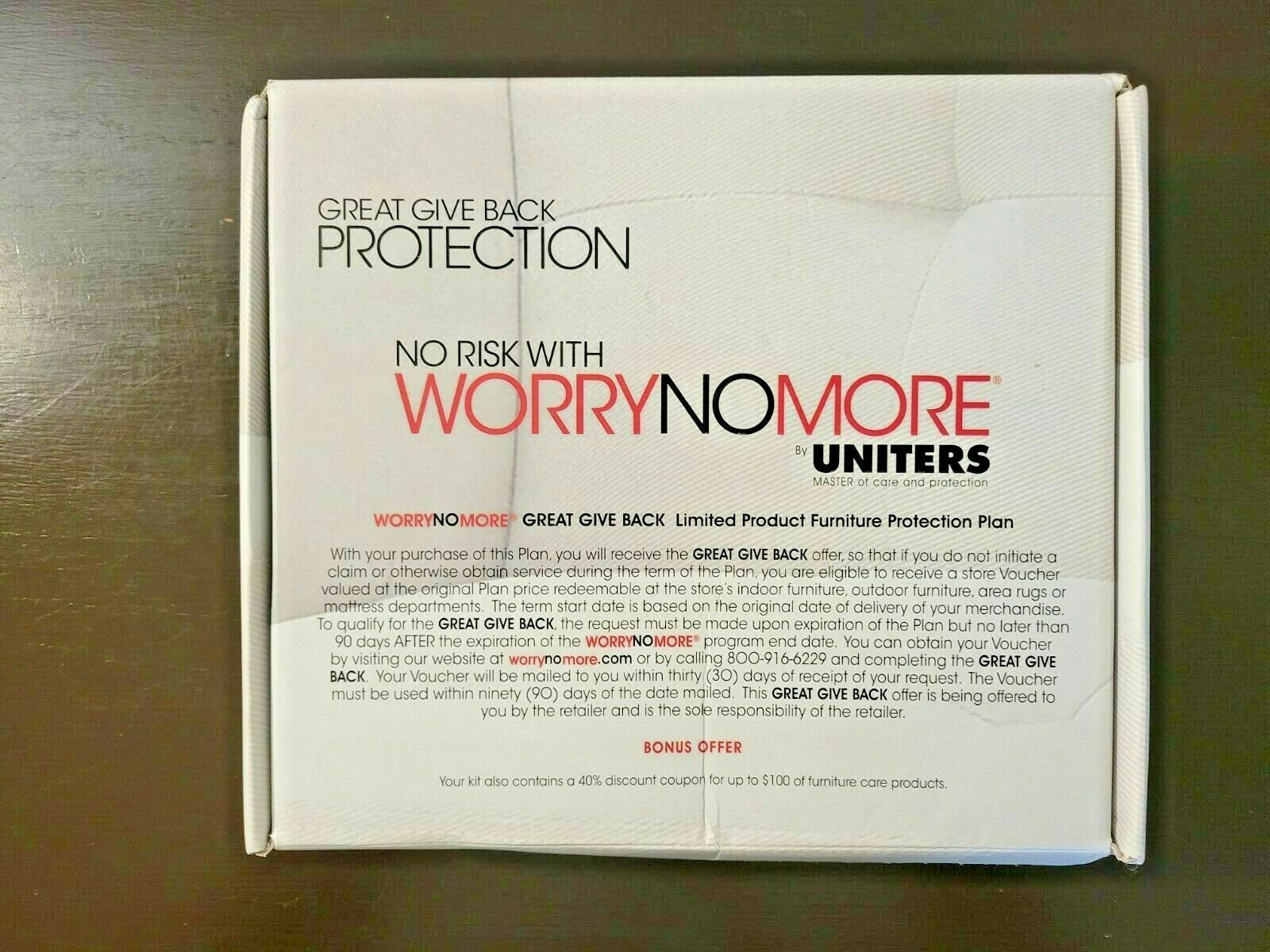 Worry No More Wood, Leather, Fabric Furniture Protection Kit by Uniters (NEW)