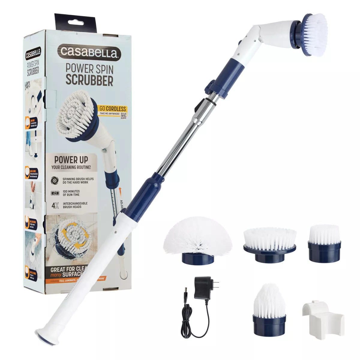 Casabella Power Spin Scrubber: Multipurpose Cleaning, Metal Handle, Shower, Lami