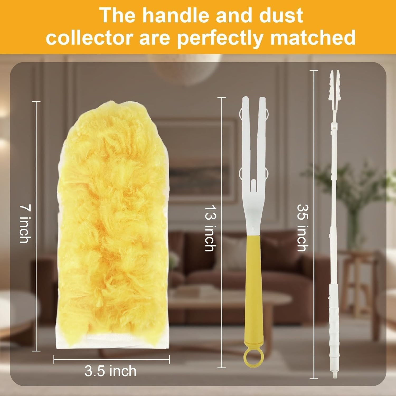 60 Count Heavy Duty Duster Refills, 360° Feather Duster with 2 Handle