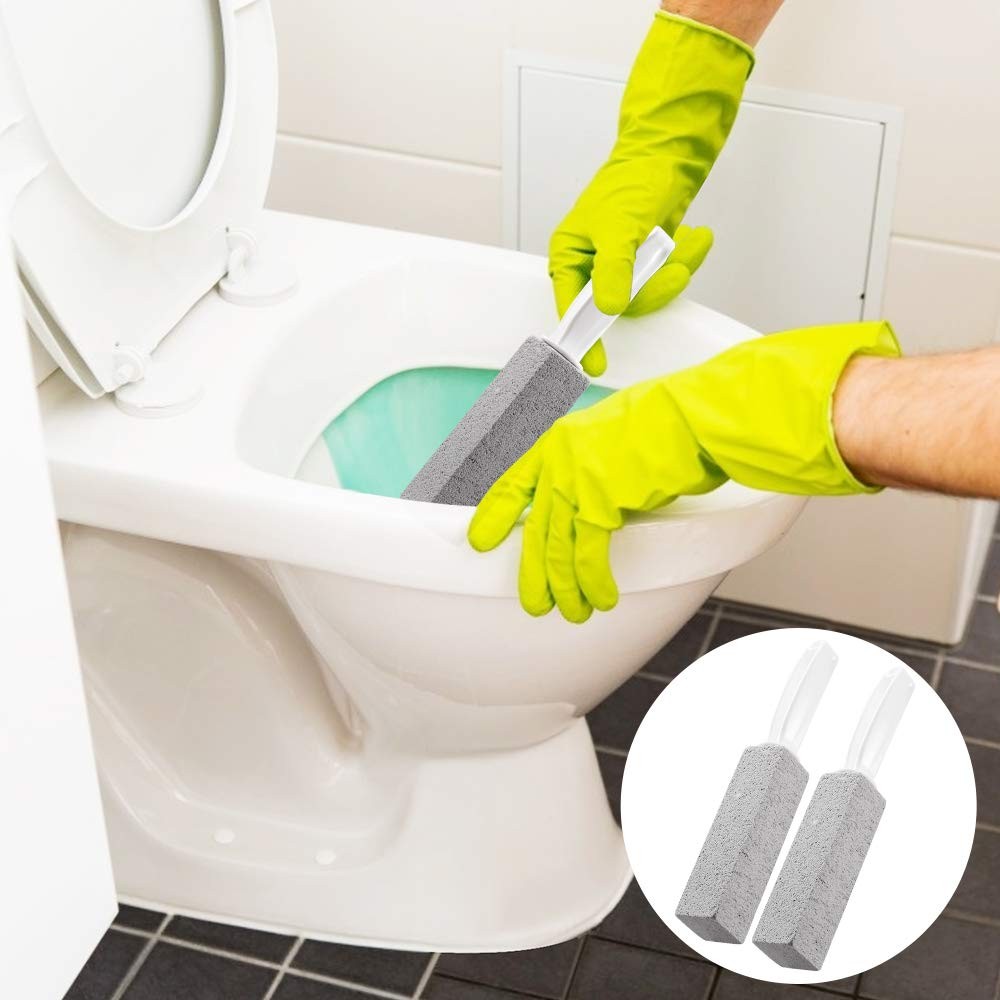 Pumice Stone Toilet Cleaner 2 Pack with Handle Hard Water Ring Remover
