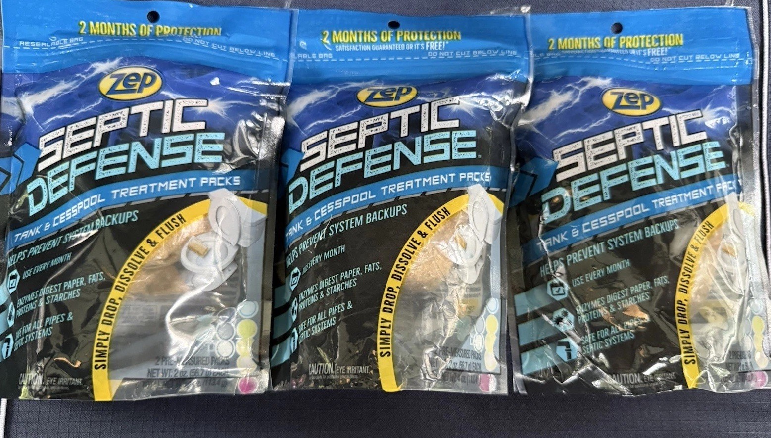 ZEP Septic Defense Tank & Cesspool Treatment Packs 12 Oz Total (3 Bags@4 Oz Ea)