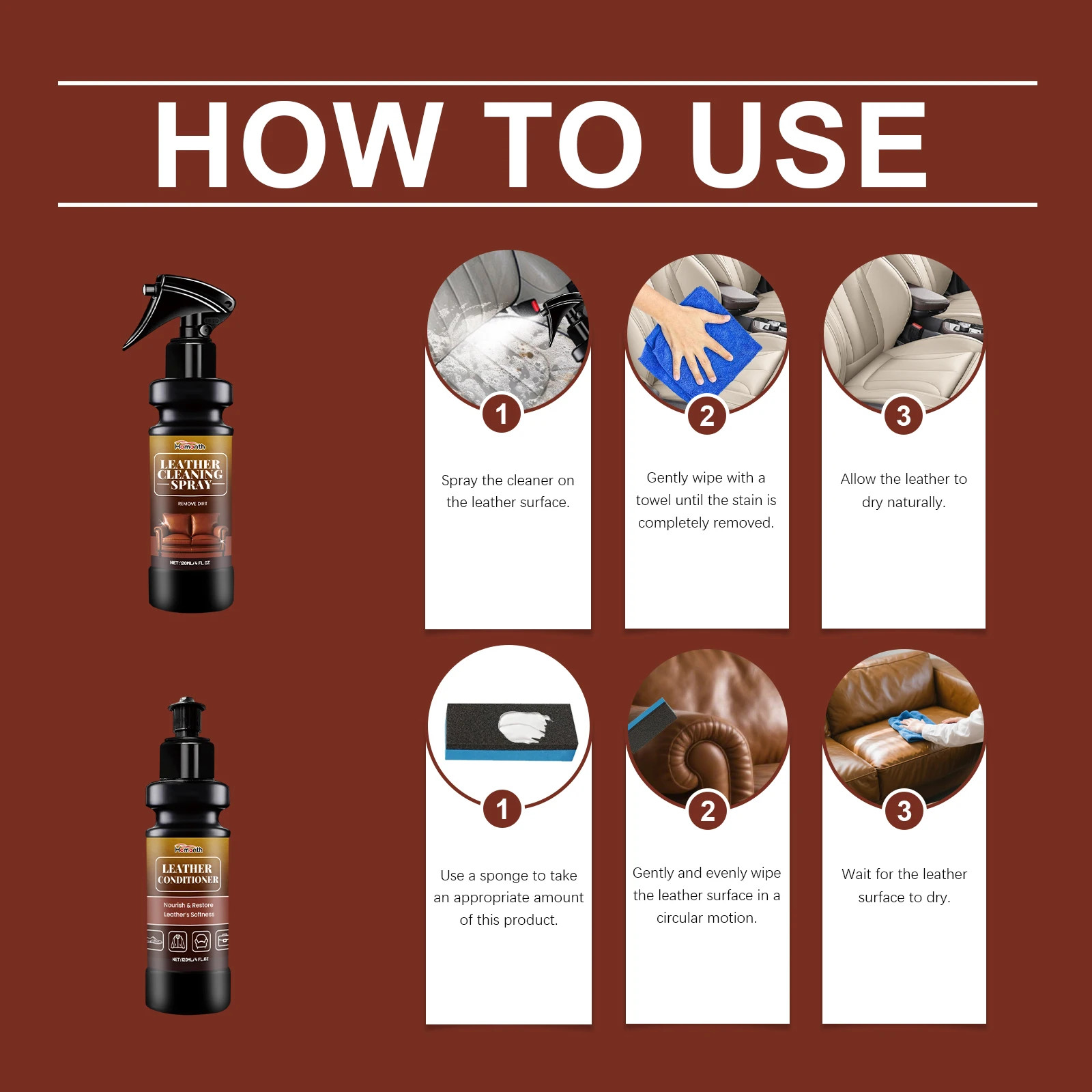 Leather Cleaner Conditioner Kit Care Set Deep Spray Nourishing Cream Restores So