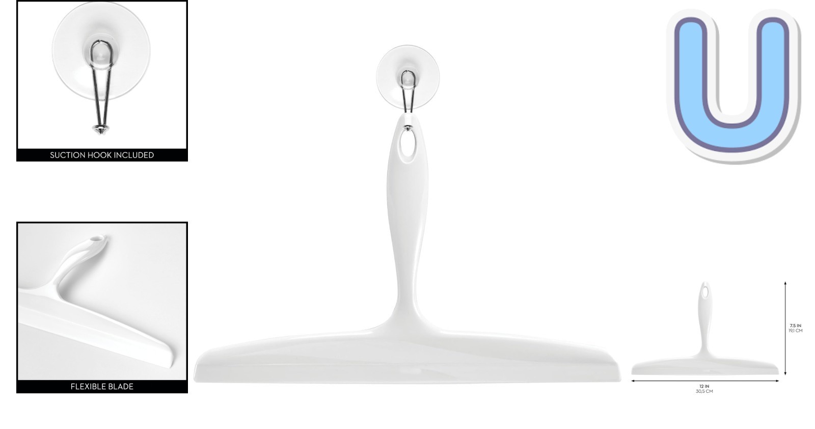 Minimalist Clara 12-Inch Shower Squeegee with Convenient Suction Cup Storage