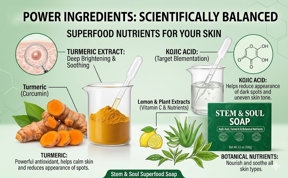 Soap, Upgraded Stem & Soul Turmeric Lemon Soap Bar For Dark Spots, Support