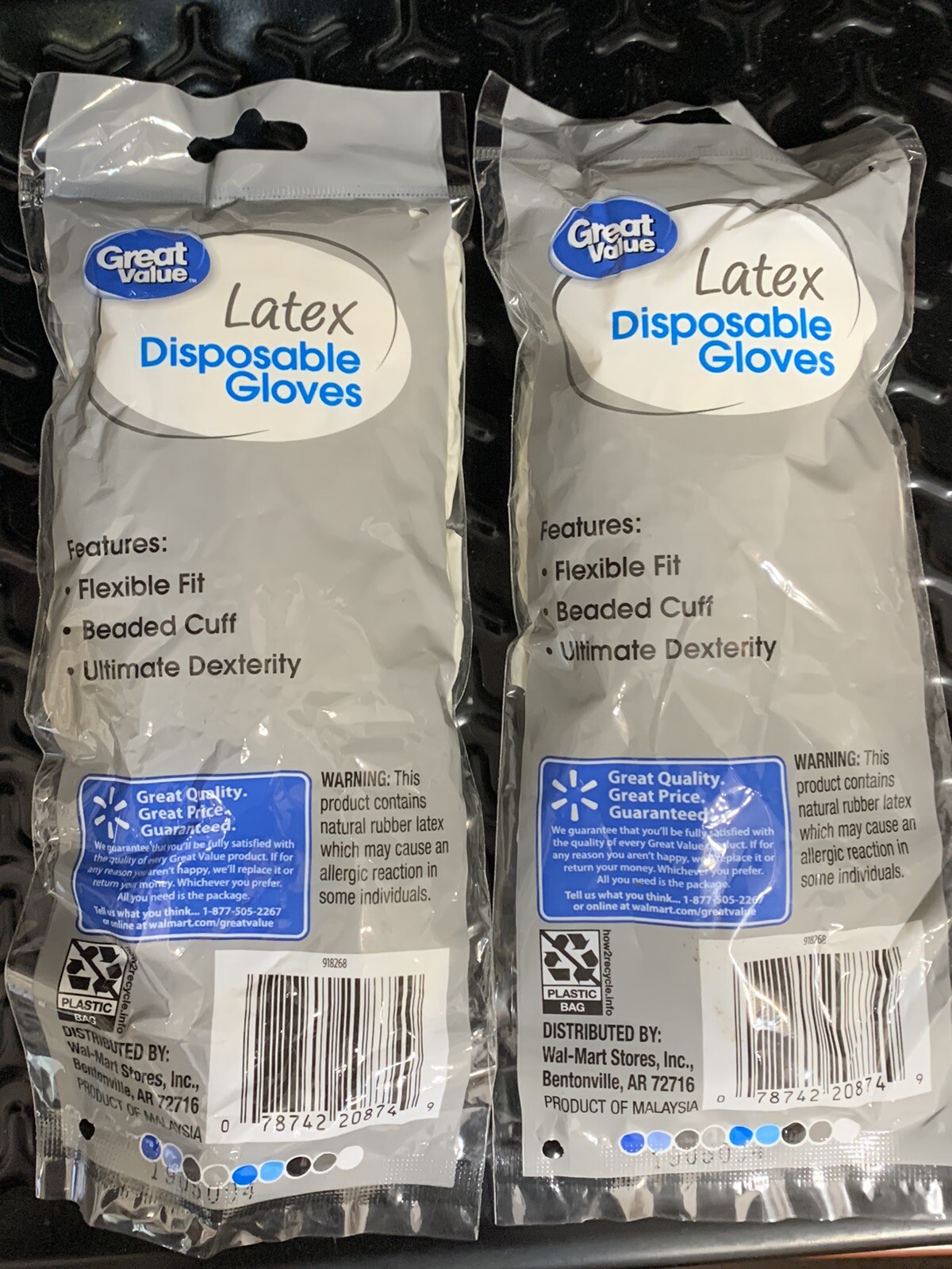2 pk Great Value Latex Disposable Gloves 20 ct NEW! FREE Quick SHIP Flexible Fit