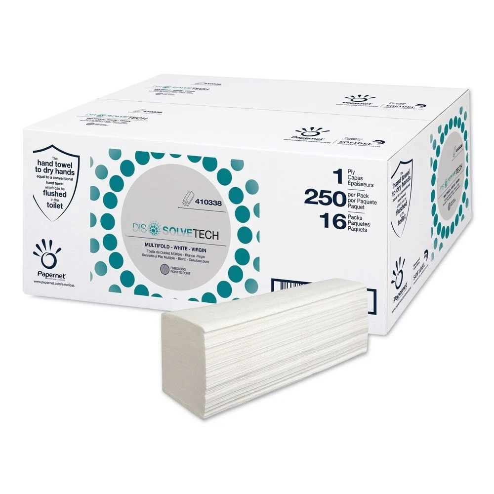 Papernet 410339 9.3 x 9.5 DissolveTech Paper Towel 1-PLY – White (4000/Carton)