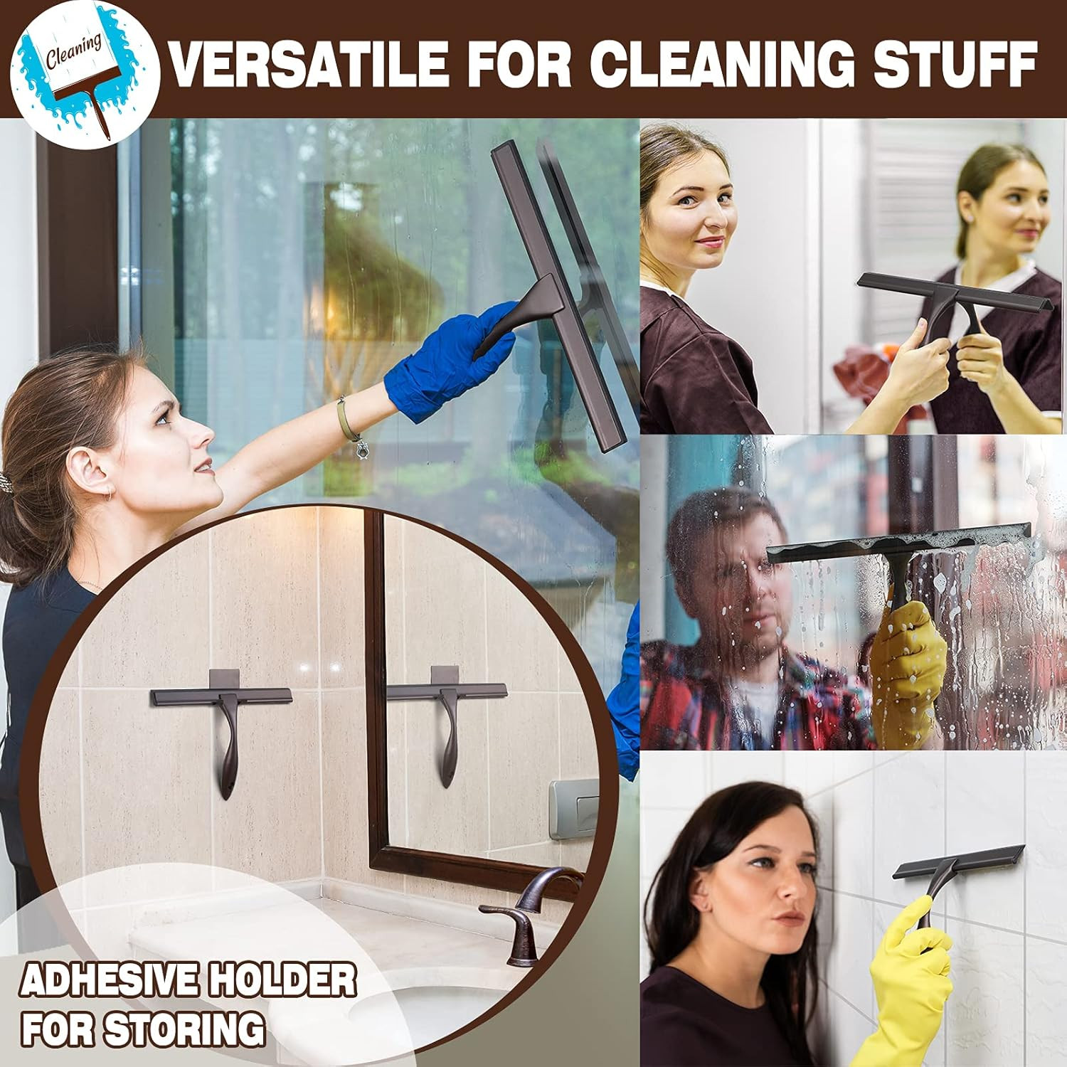 NETANY Shower Squeegee, 10-Inch Bronze Squeegee, All-Purpose Stainless Steel Squ