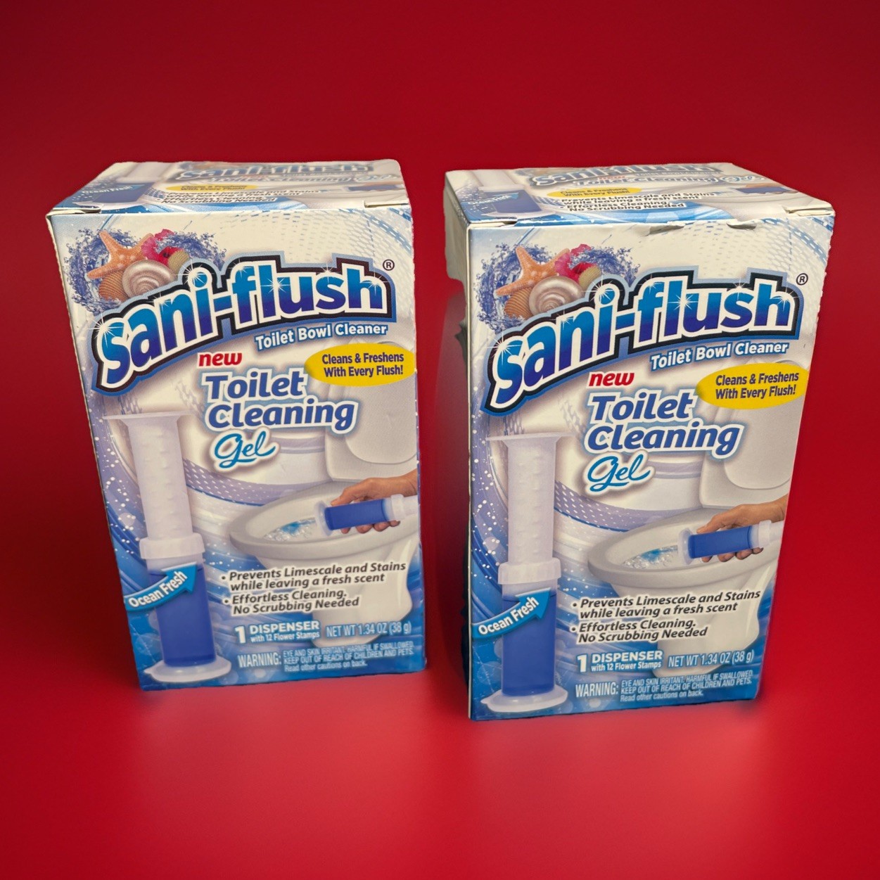 Lot Of 2 Sani-Flush Toilet Cleaning Gel Ocean Fresh 24 Flower Stamps Total