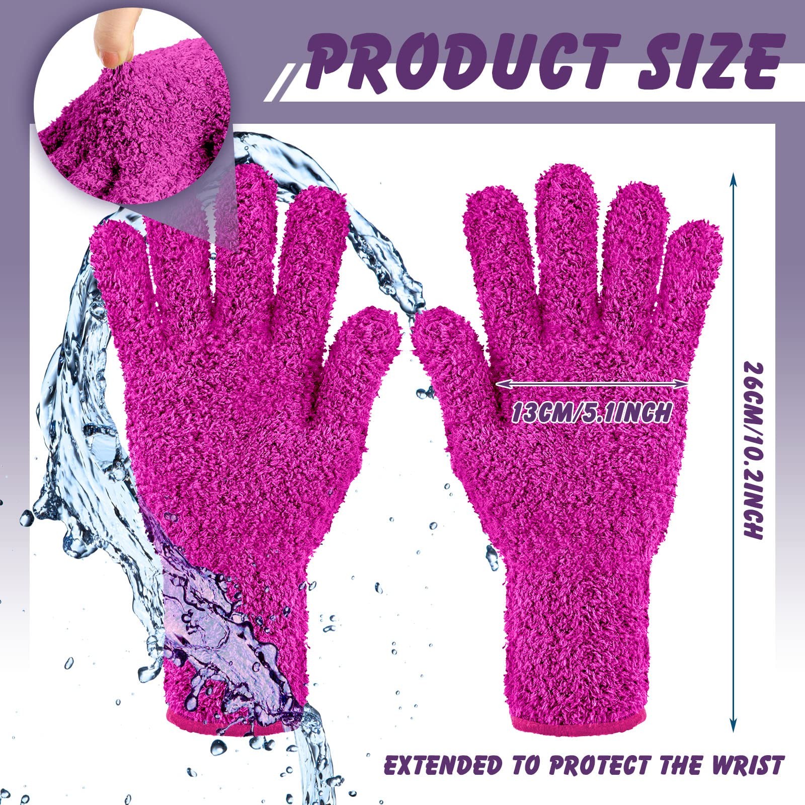 Bencailor 3 Pairs Microfiber Gloves 26 cm/ 10.24 inch, Purple, Blue, Rose Red