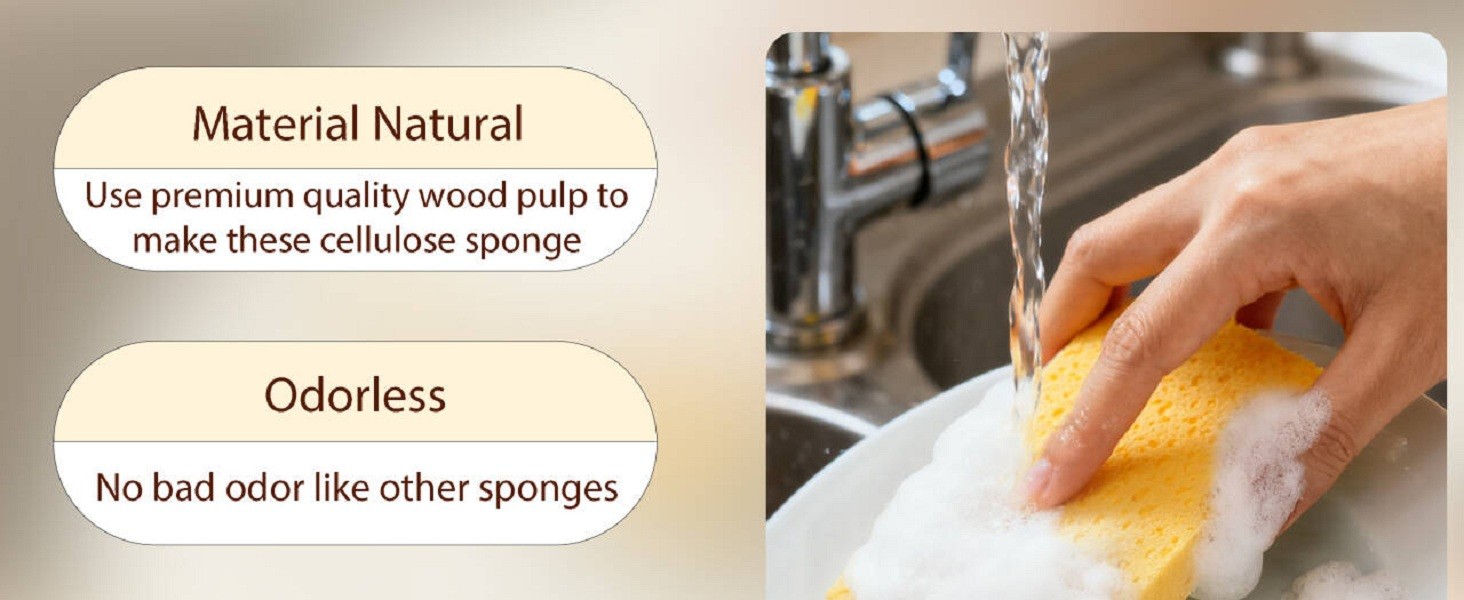 Cellulose Sponges,Heavy Duty Scrub Kitchen Sponge No Scratching,Pop Up Eco DIY