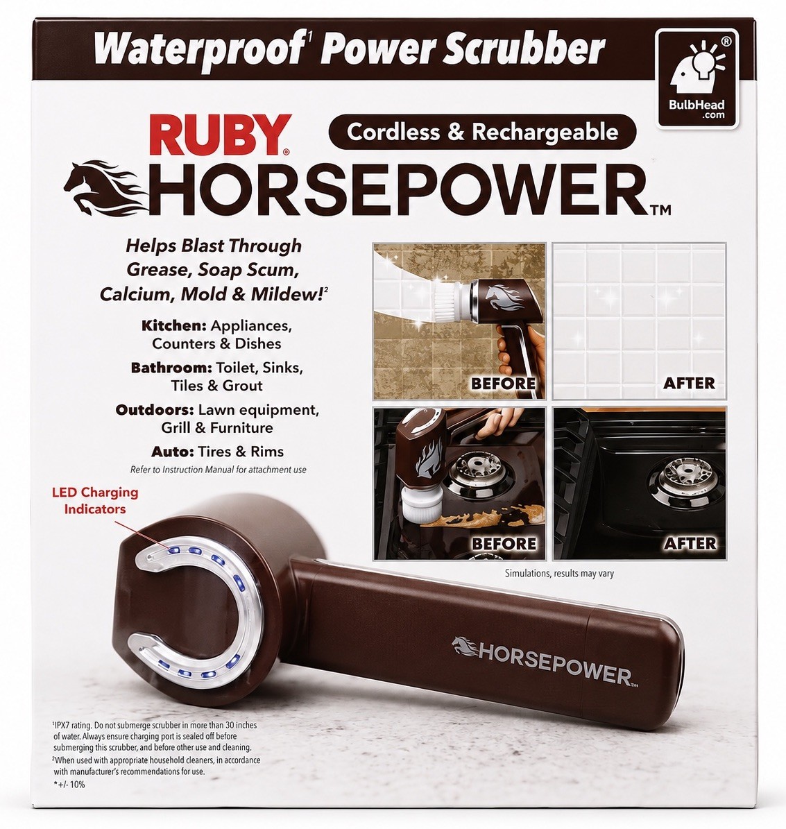 Horsepower Electric Spin Scrubber Waterproof 350 RPM 5 Brush Heads Cordless New