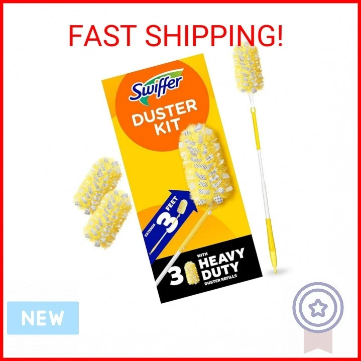 Swiffer Duster Heavy Duty 3 ft Extendable Handle Starter Kit with 3 Refills