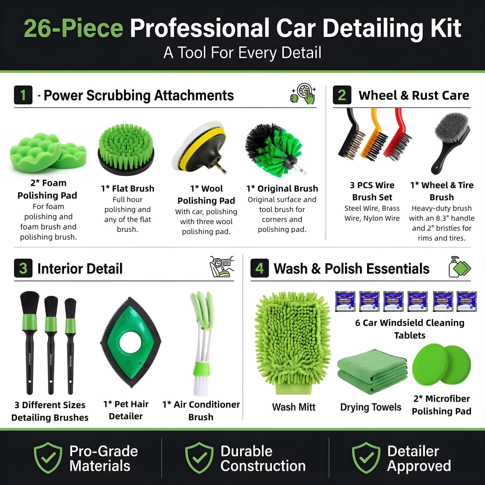 26Pcs Car Detailing Kit – Car Cleaning Kit, Drill Brush for Car Seats Detaili…