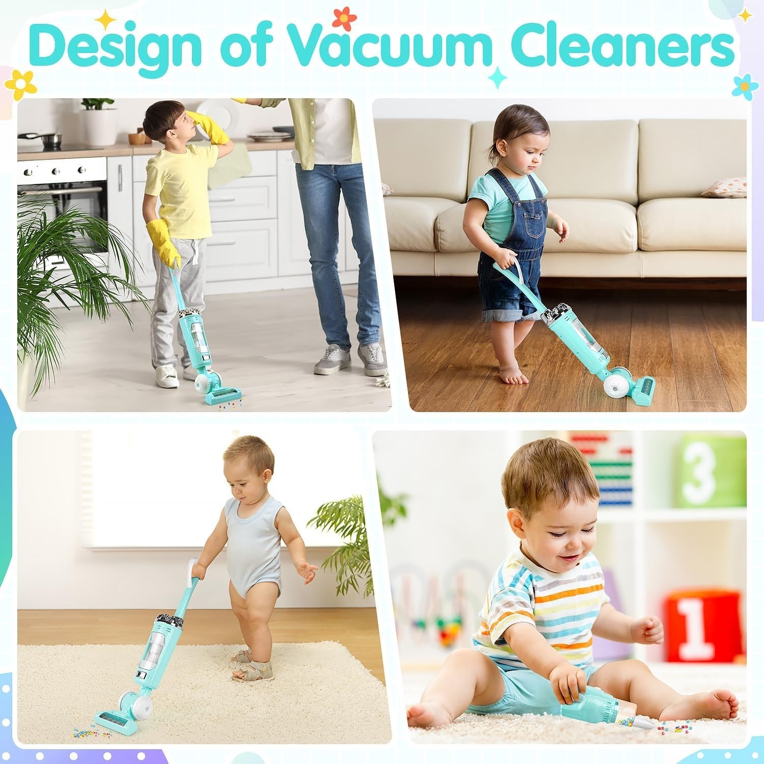 Kids Vacuum Cleaner Toy Set for Toddlers, 2PCS Pretend Role Household