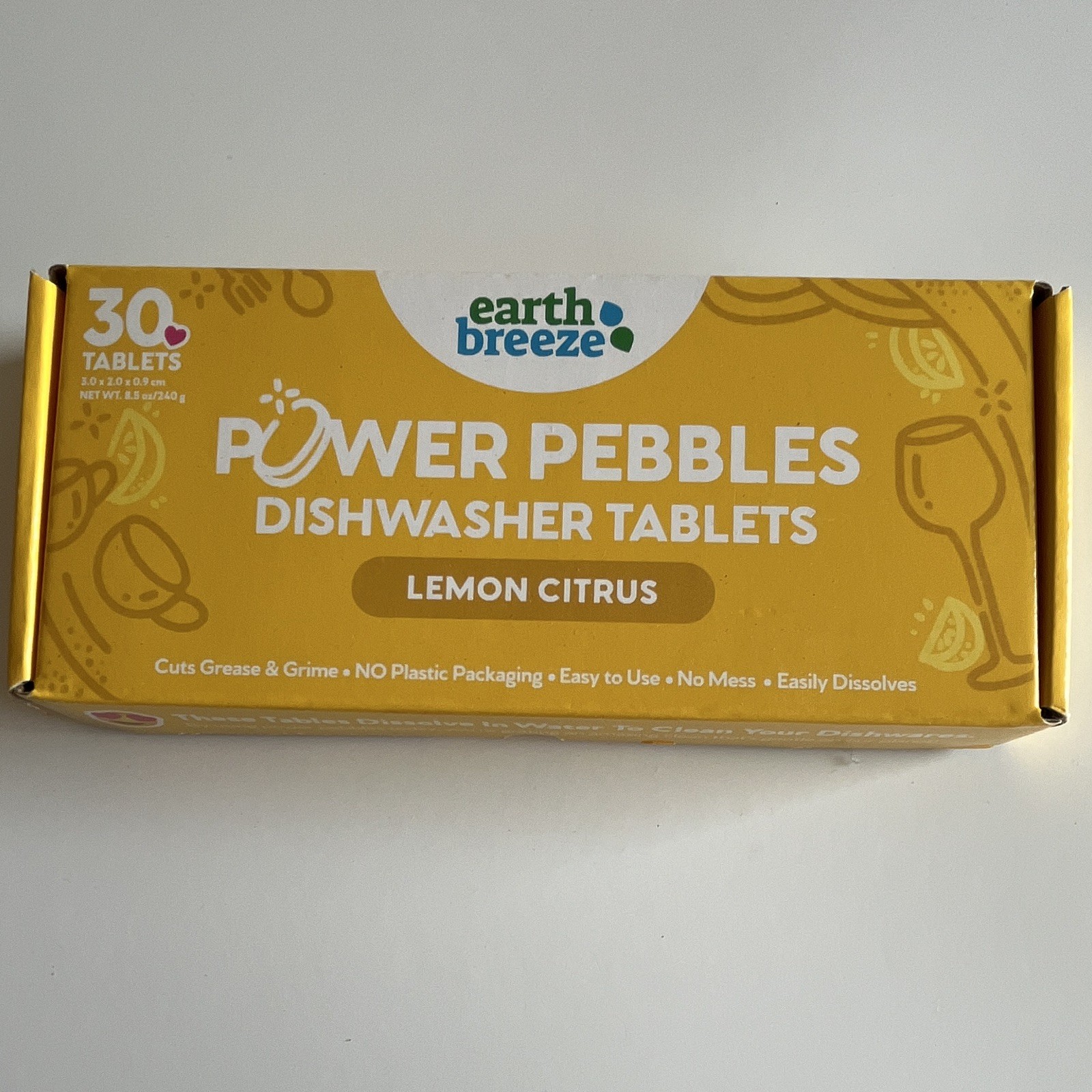 Earth Breeze Power Pebbles Dishwasher Tablets Lemon Citrus, 30 Count No Plastic