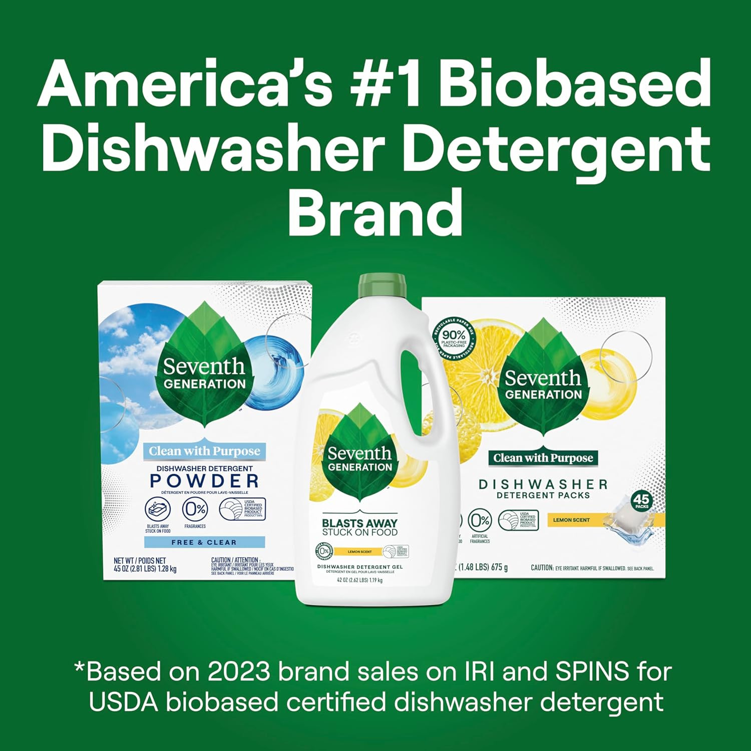 Seventh Generation Dishwasher Detergent Gel Lemon Scent 2 Pack for Sparkling Dis