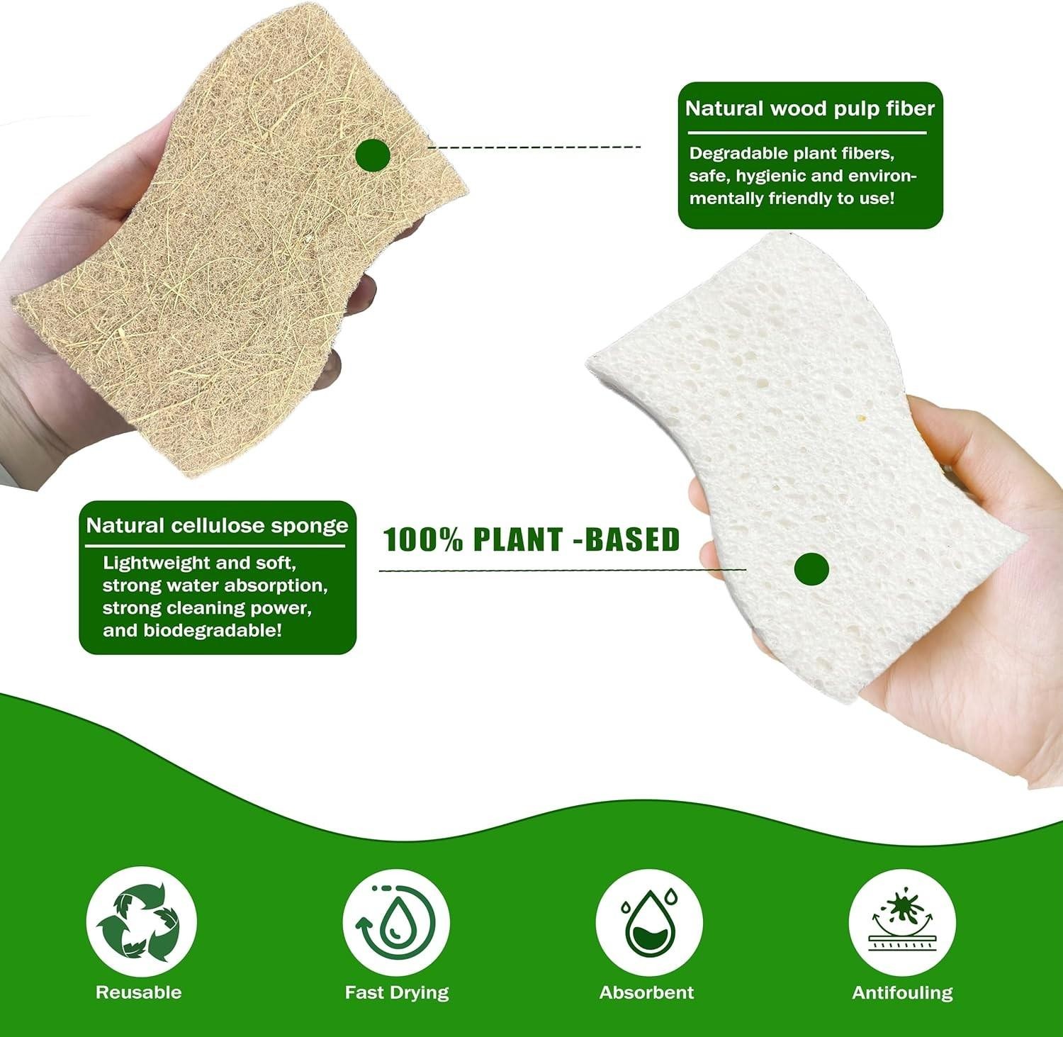 Eco Friendly Biodegradable Kitchen Sponges 12 Pack – Natural Compostable