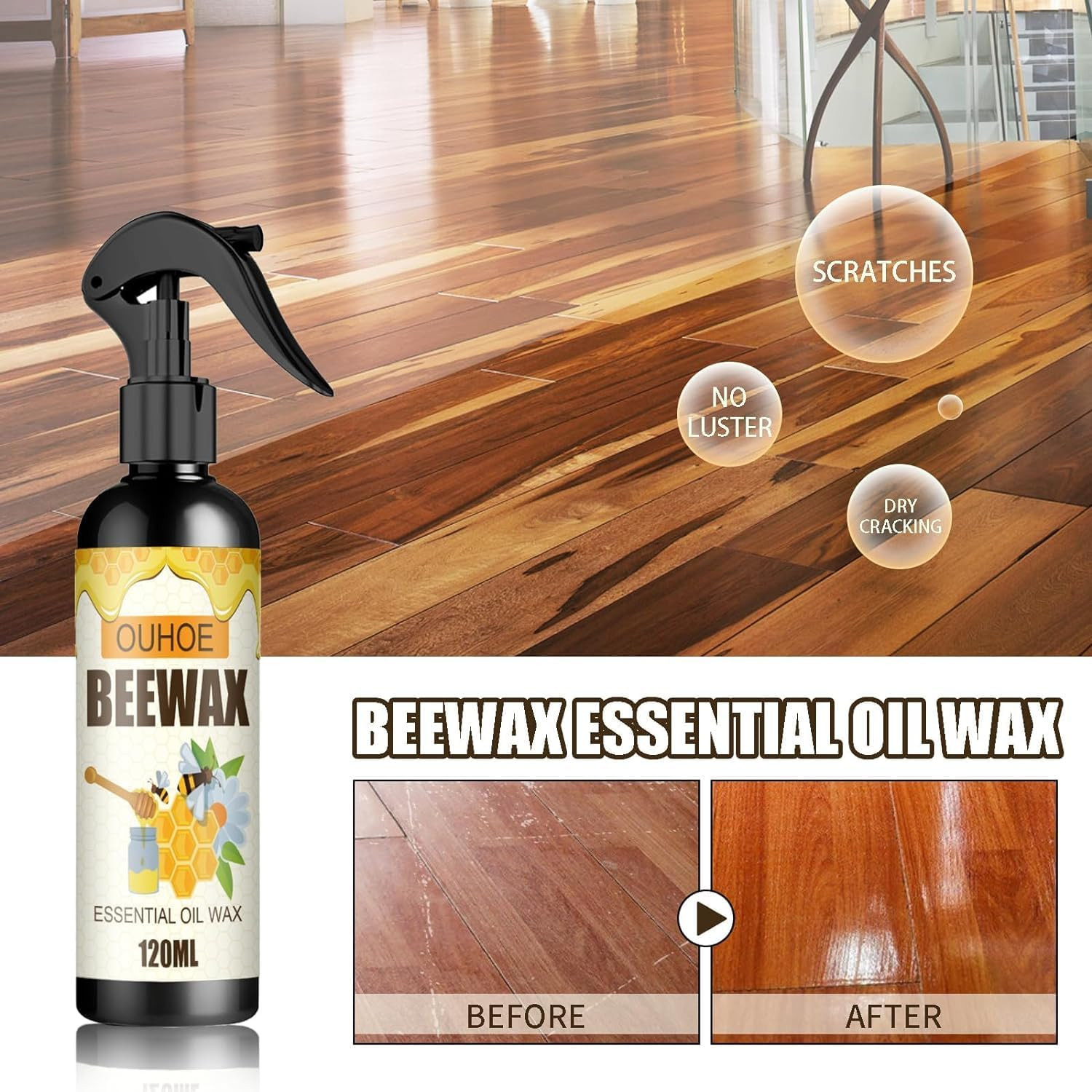 2PCS Natural Beeswax Spray, Beeswax Spray Cleaner, Beeswax Furniture Polish, the