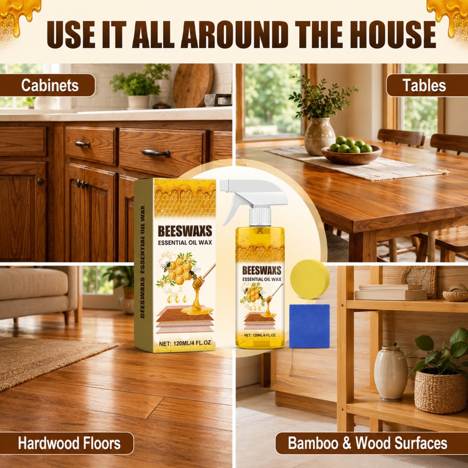 Beeswax Wood Polish Spray, Beeswax Essential Oil Wax, Deep Restore Furniture …
