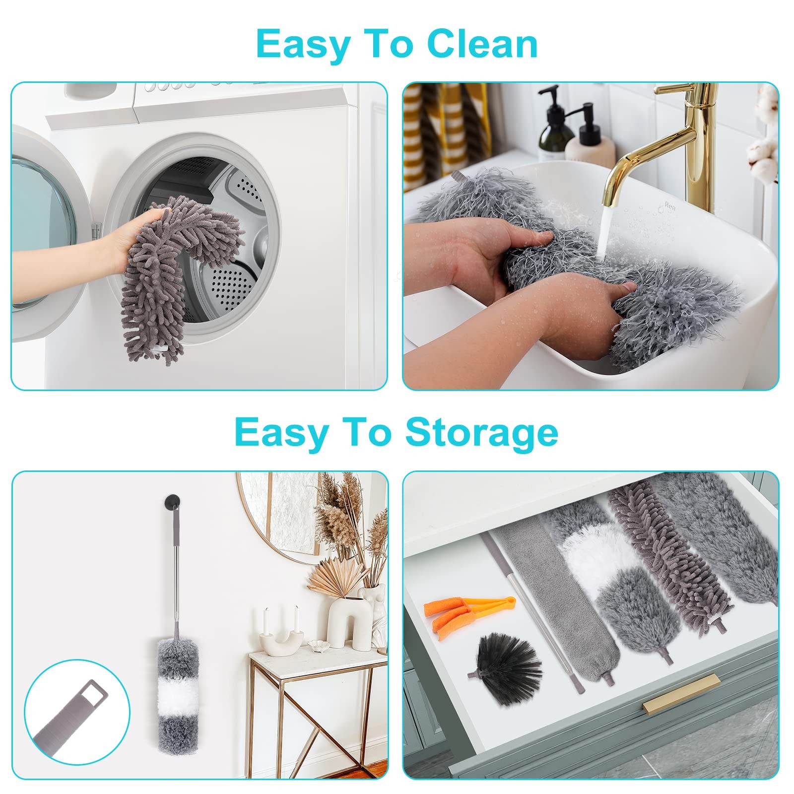 12pcs Microfiber Dusters, Duster with Extension Pole(Stainless Steel) 30 to 1…