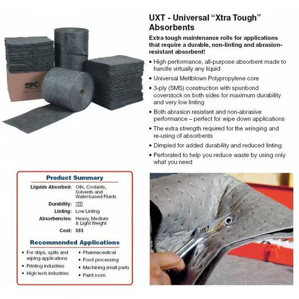 Brady Sorbent Pad, 19 gal, 15 in x 19 in, , Gray, 100 PK UXT100 Brady UXT100 15