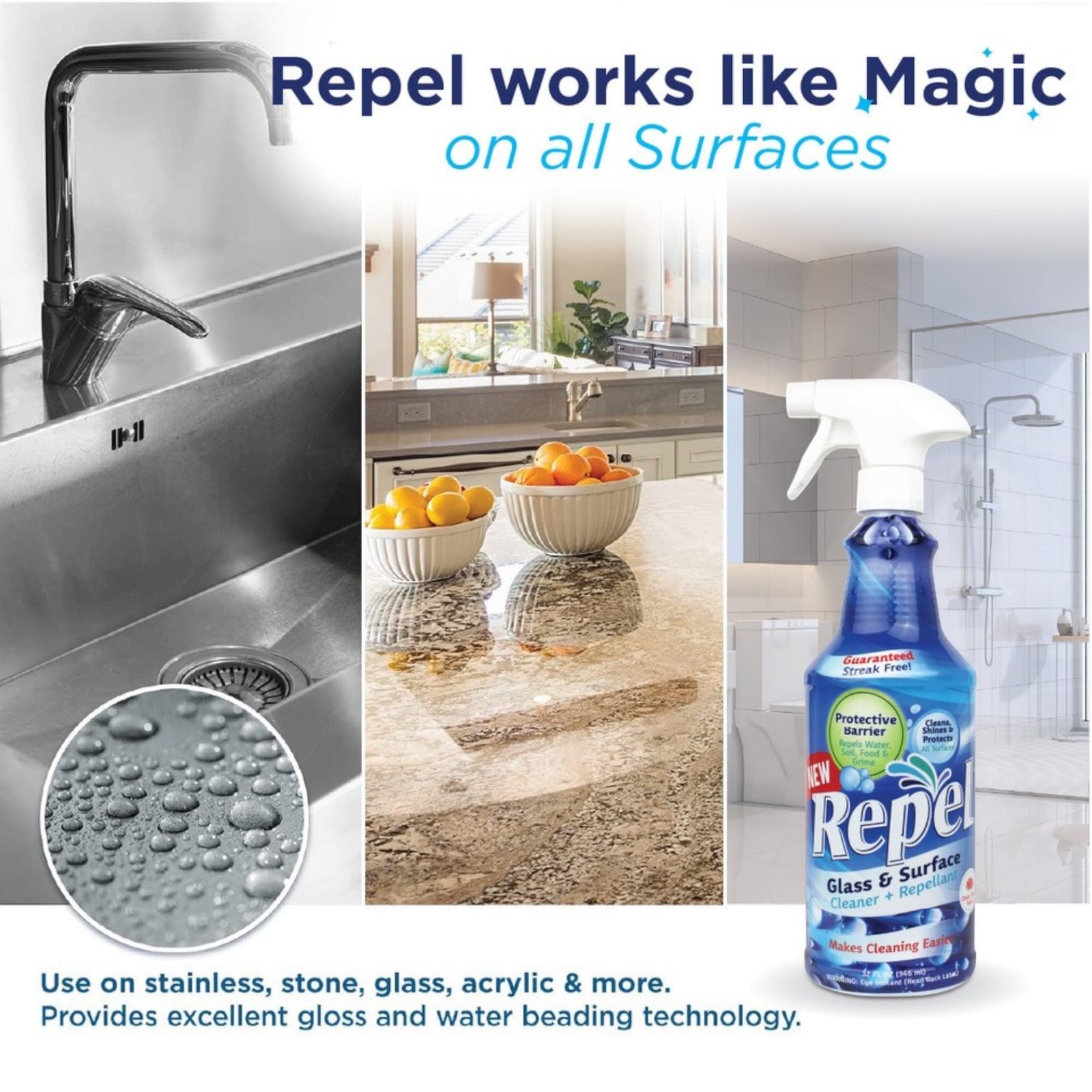 REPEL Glass & Surface Cleaner 32 fl. oz. – Cleans & Repels water spots and di…