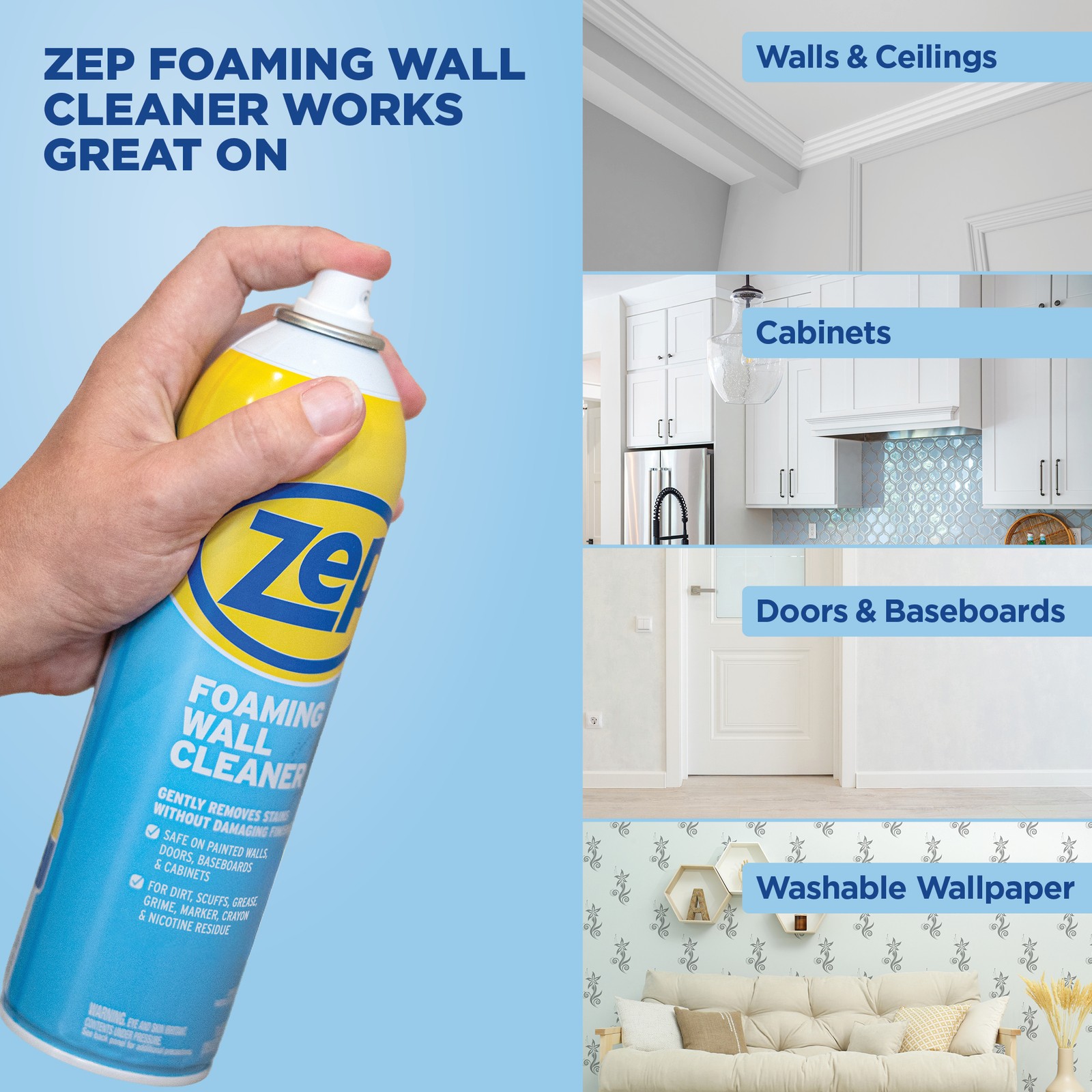 Zep Foaming Wall Cleaner – 18 oz (Case of 12) – ZUFWC18 – Removes Stains Without