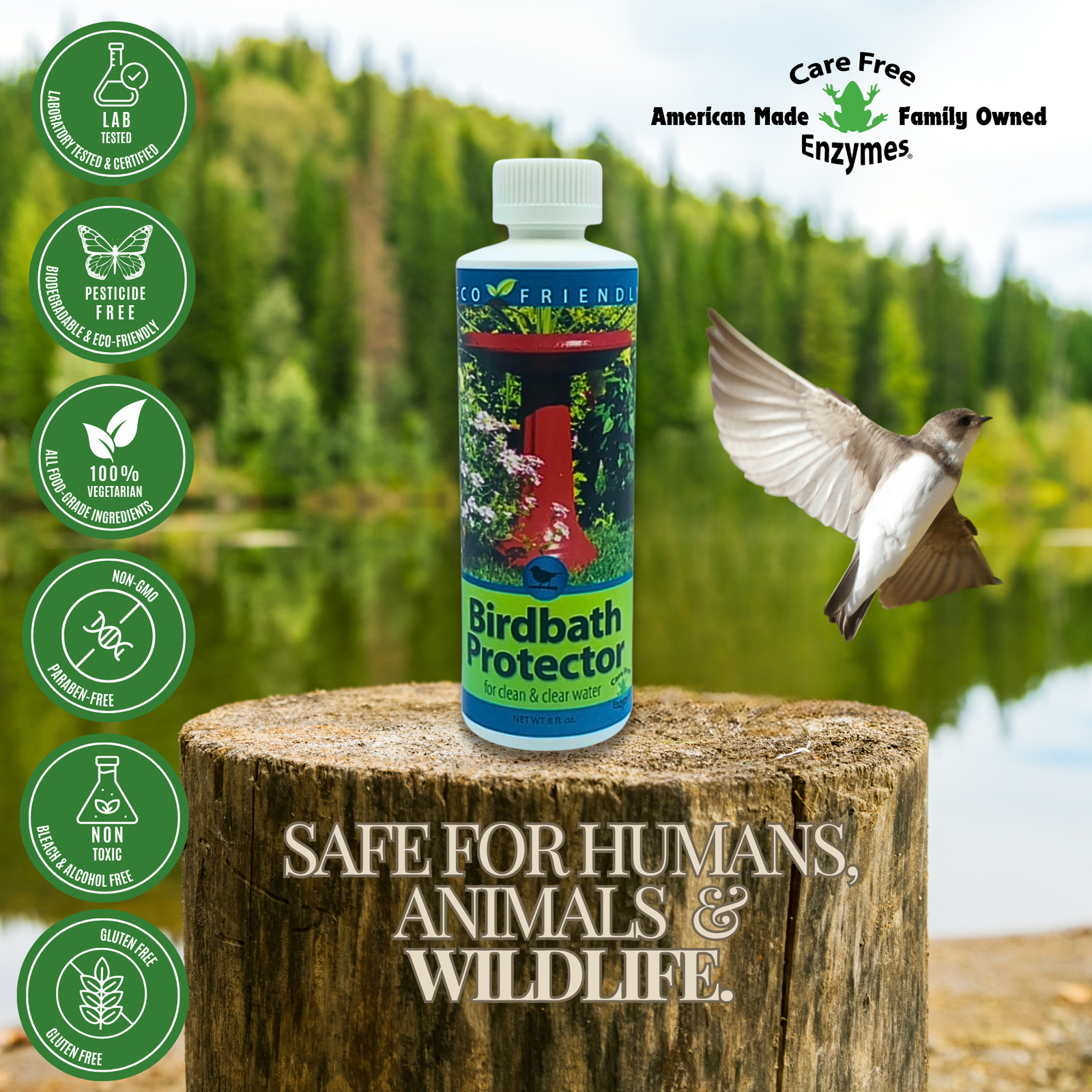 Natural Bird Bath Protector | Keeps Water Clean & Safe for Birds | 4 oz & 8 oz