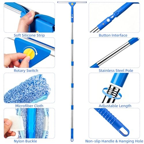 Window Cleaning Kit with 3 Gal Bucket – 14” Window Squeegee&15” Scrubber&76”