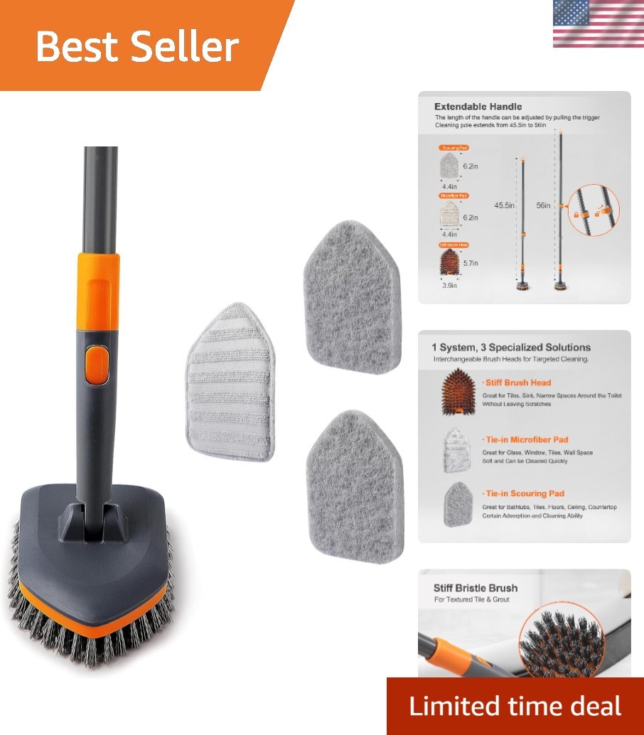 Lightweight No Scratch Tile Scrubber with 56″ Stainless Steel Extendable Handle