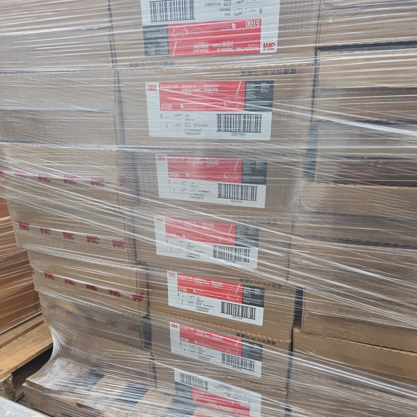 3M Red Buffer Floor Pads 5100 Low-Speed 14″ 5/Carton