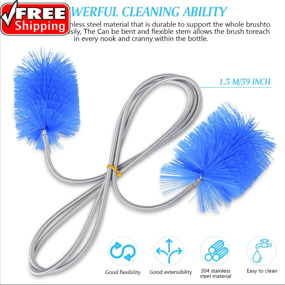 Flexible Long Drain Brush Set, Premium 3 Piece Kit with Double Ended and Stainle
