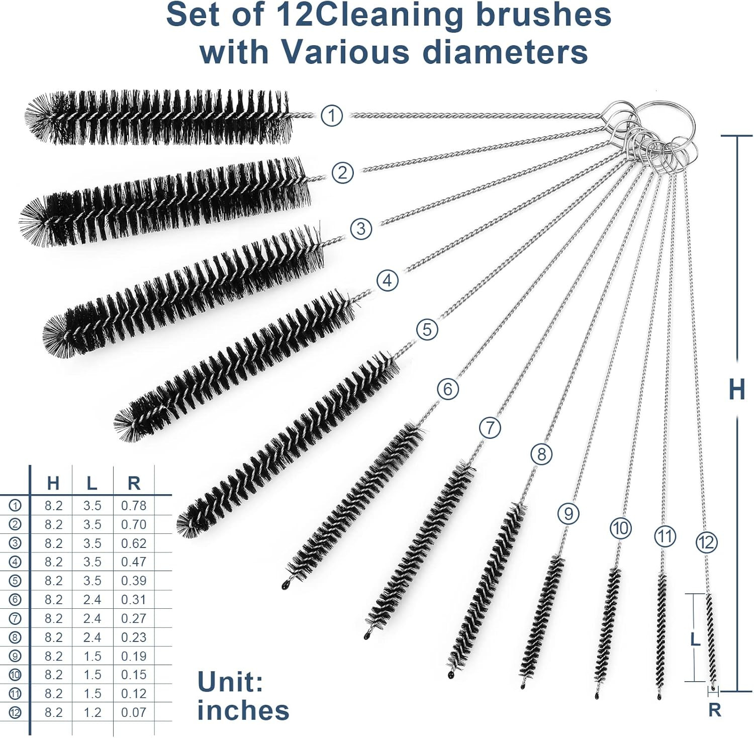 Straw Cleaner Brushes Sets, 12 Pieces 8.2 Inch Botthle Cleaning Brush and Nylon