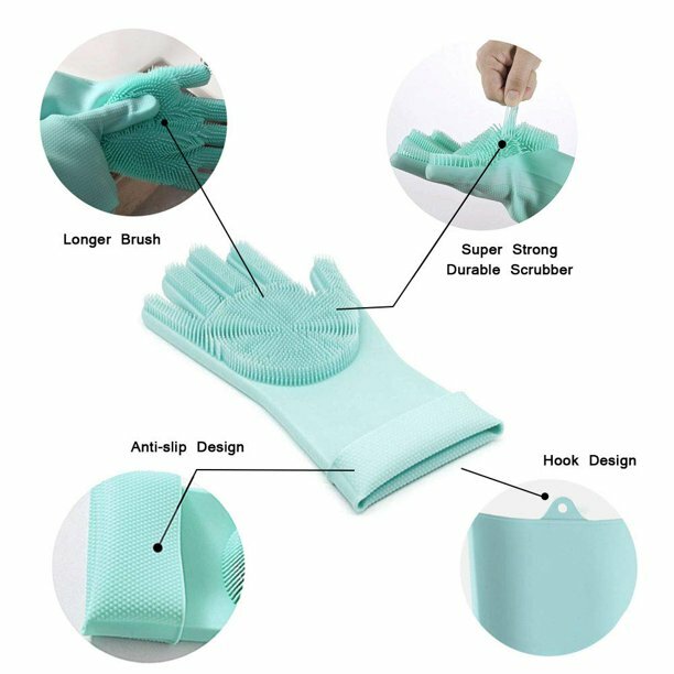 Cleaning Scrubber, Magic Rubber Heat Resistant Reusable Silicone Gloves,1 Pair