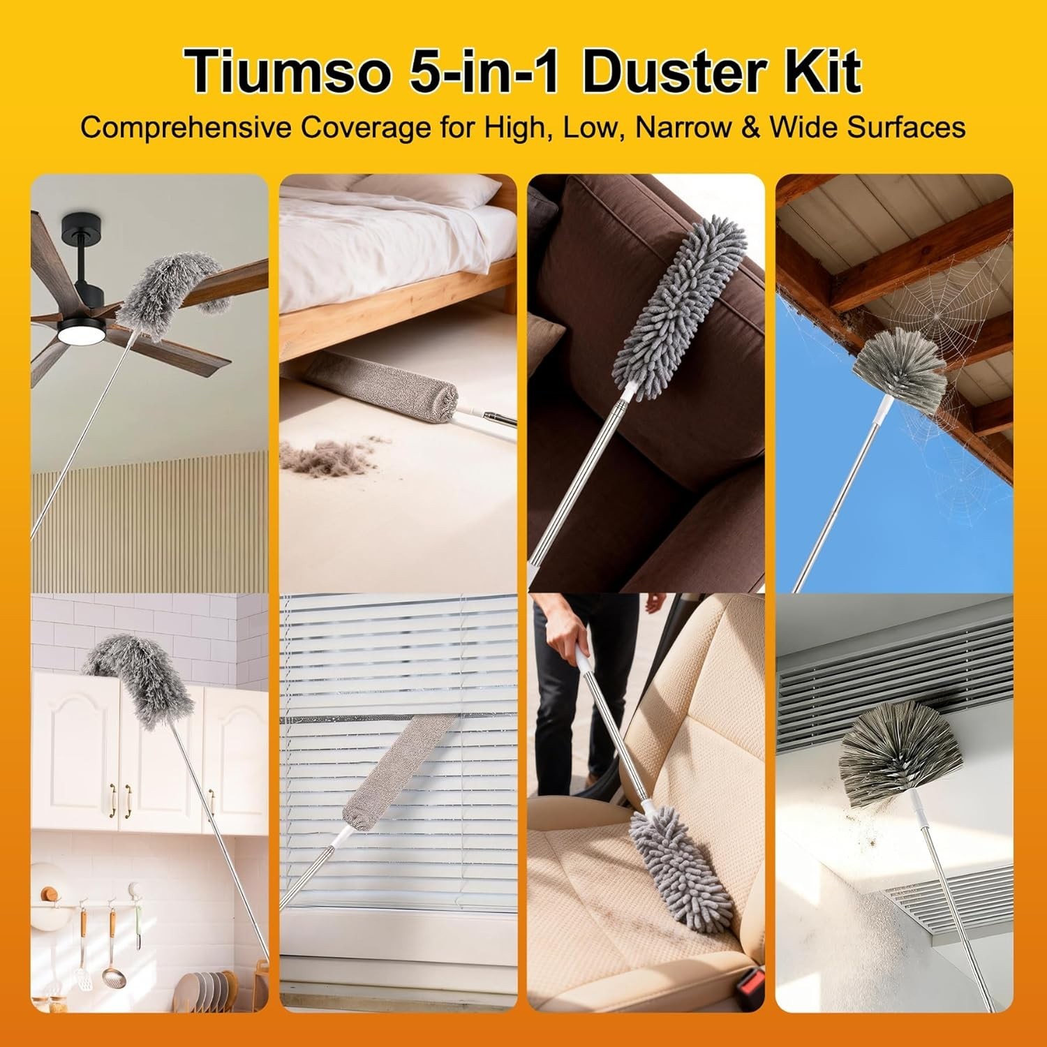 Ultimate 5-in-1 Microfiber Cleaning Duster Kit with 100 Inch Extension Pole