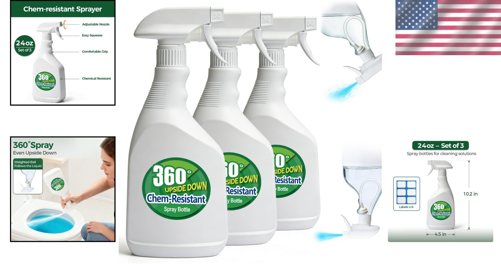 Heavy Duty Cleaning Spray Bottles 3 Pack, 24 Oz – Ideal for Home & Garden