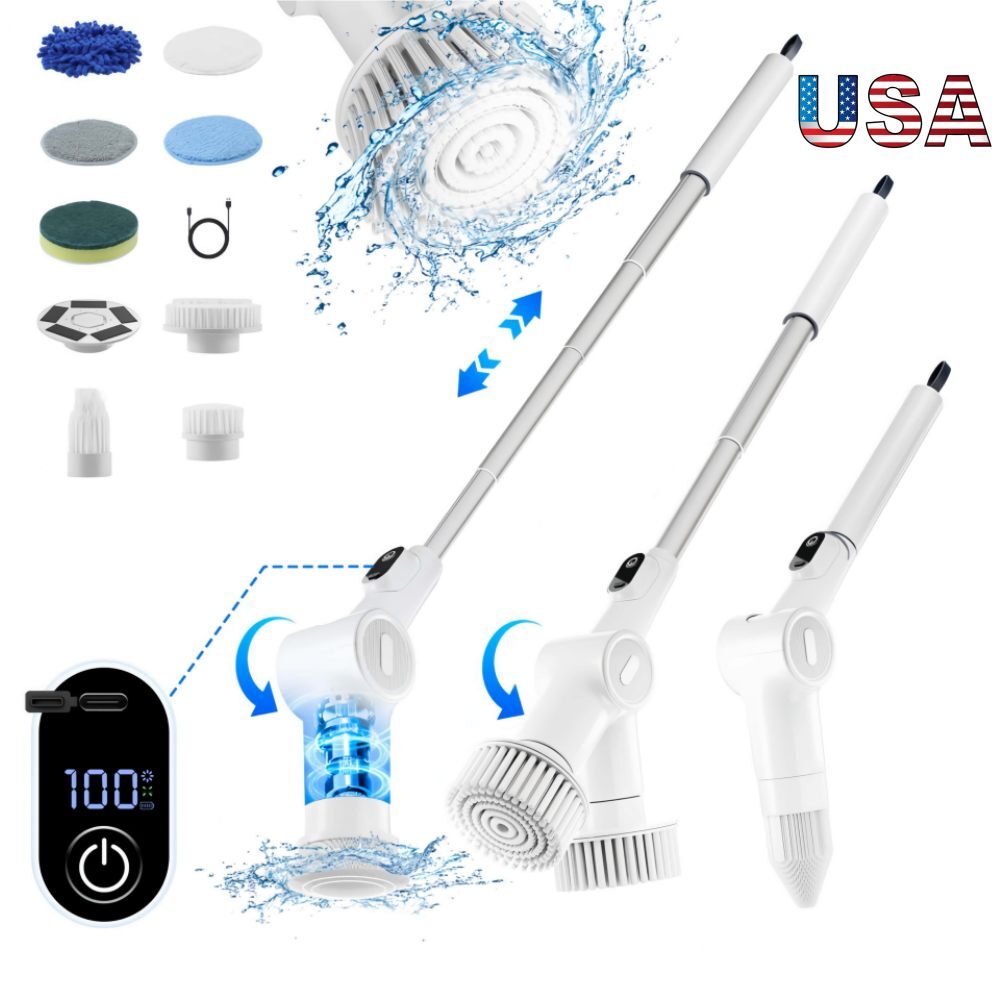 Electric Spin Scrubber for Cleaning with 1500mAh Batteries 8 Brushes/Brush head