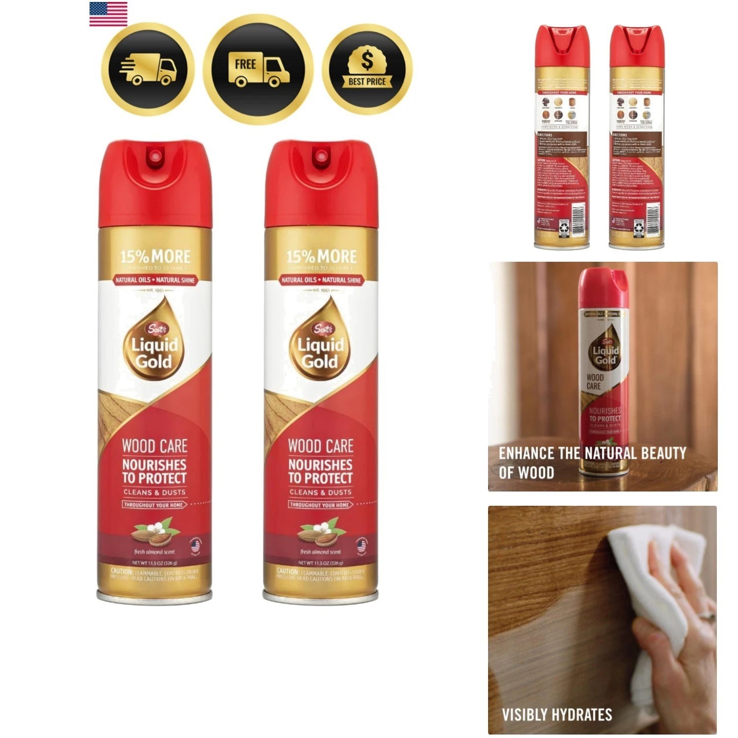 Wood Cleaner and Polish, 11.5 oz, Two Pack