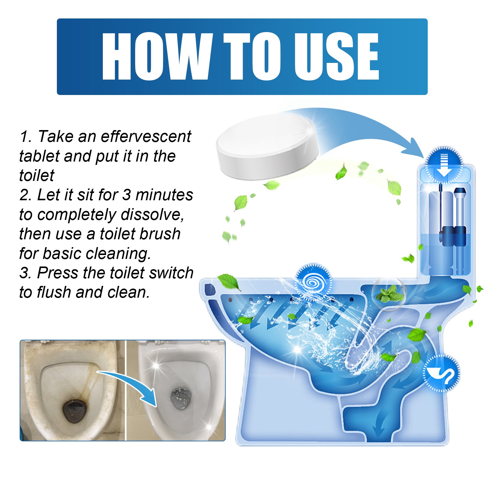 Automatic Toilet Bowl Cleaner, Toilet Cleaning Odor Urine Stains Dirt Cleaning T