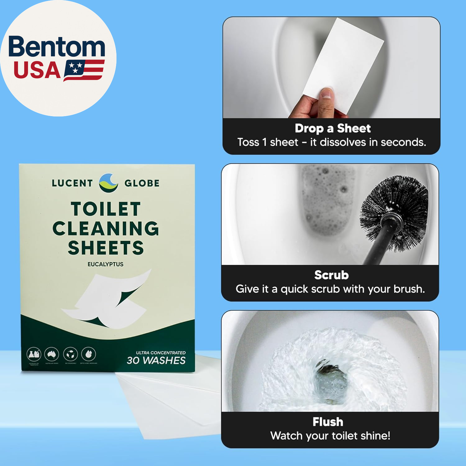 Toilet Cleaning Sheets | Strips – Tough on Dirt & Stains – Safe for Toilets & Se
