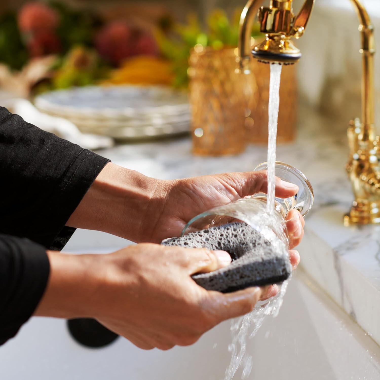 Ionic Non-Scratch Kitchen Sponge with Magnetized Holder, Dual Sided Cellulose