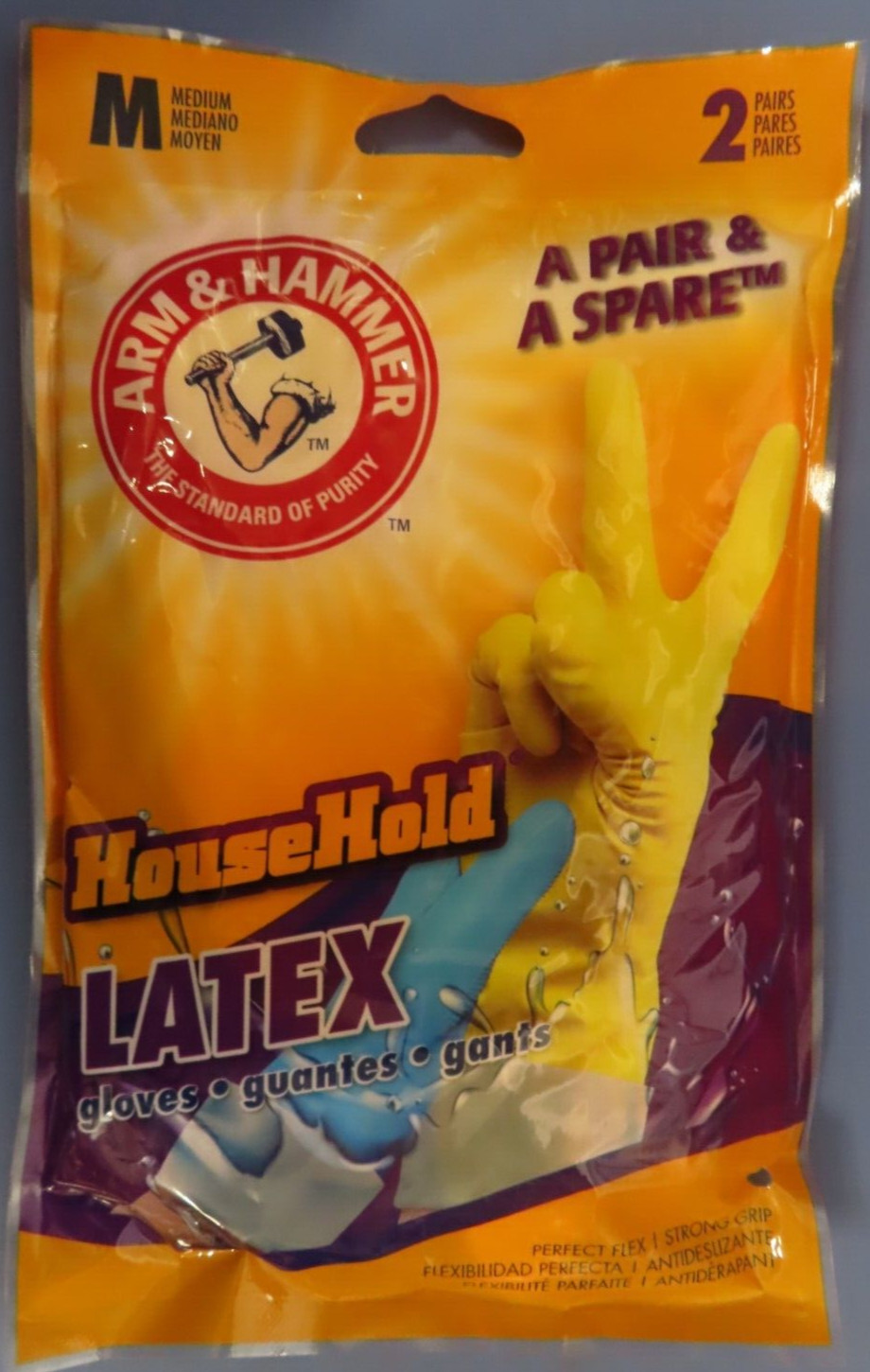 2 packages (4 pairs) Arm & Hammer HouseHold Latex Cleaning Gloves Medium AH1281