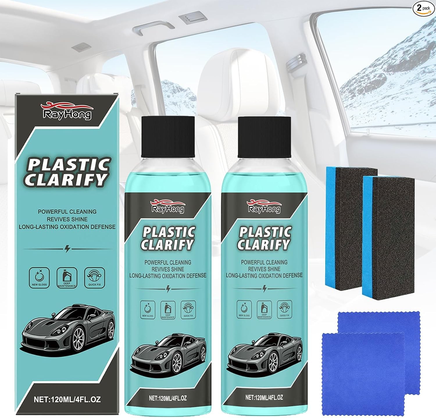 2 Pcs Plastic Clarify, Waterless Spray Wax, All-In-One Detailer For Car Interior