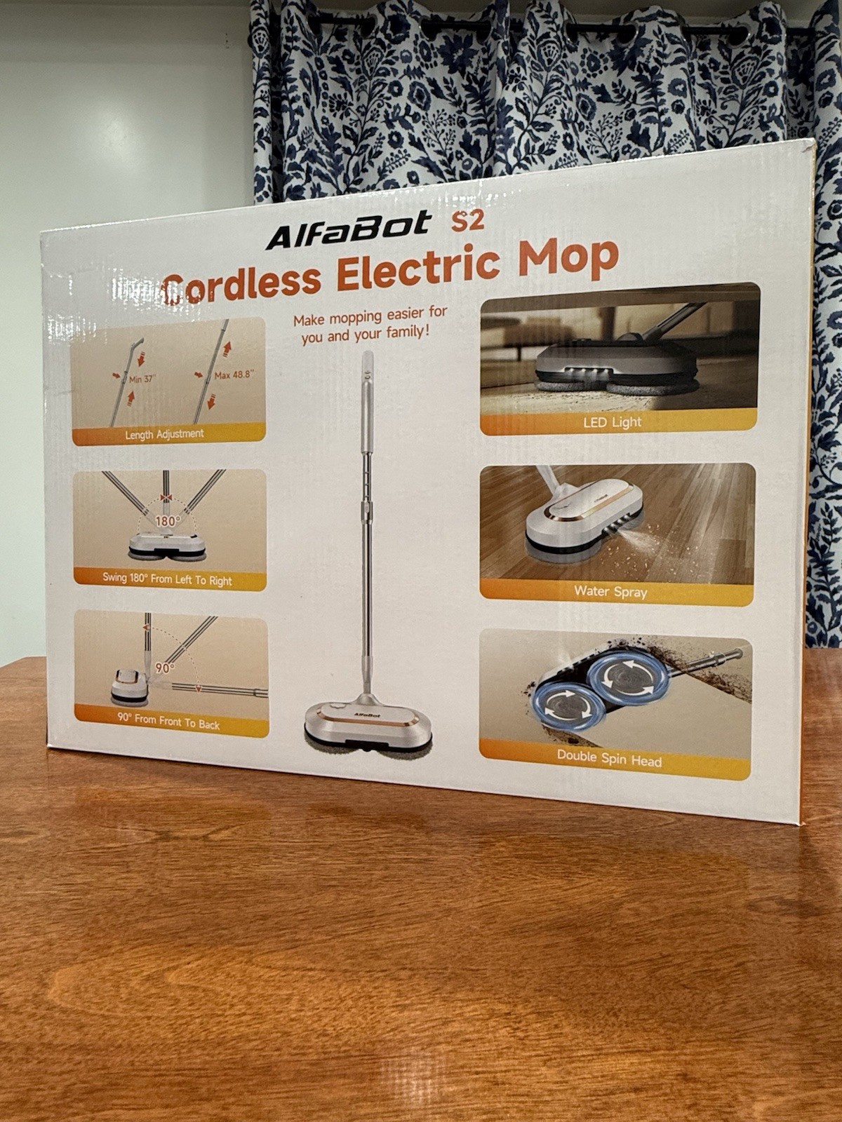 Cordless Electric Mop AlfaBot S2 Spin Mop LED Light And Sprayer 400 ML 60 Mins