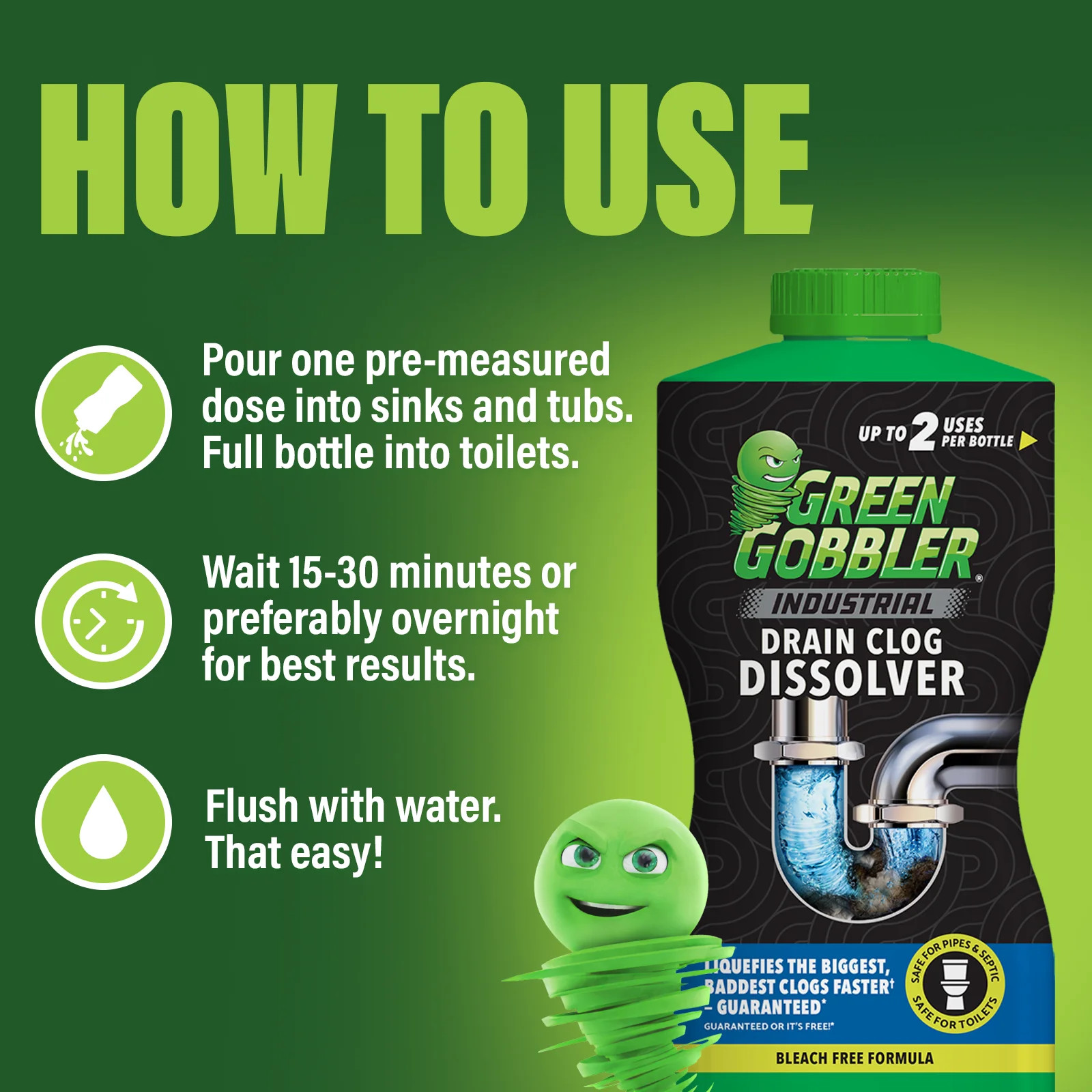 Green Gobbler Pro-Power Grease and Hair Clog Remover & Drain Opener Industrial