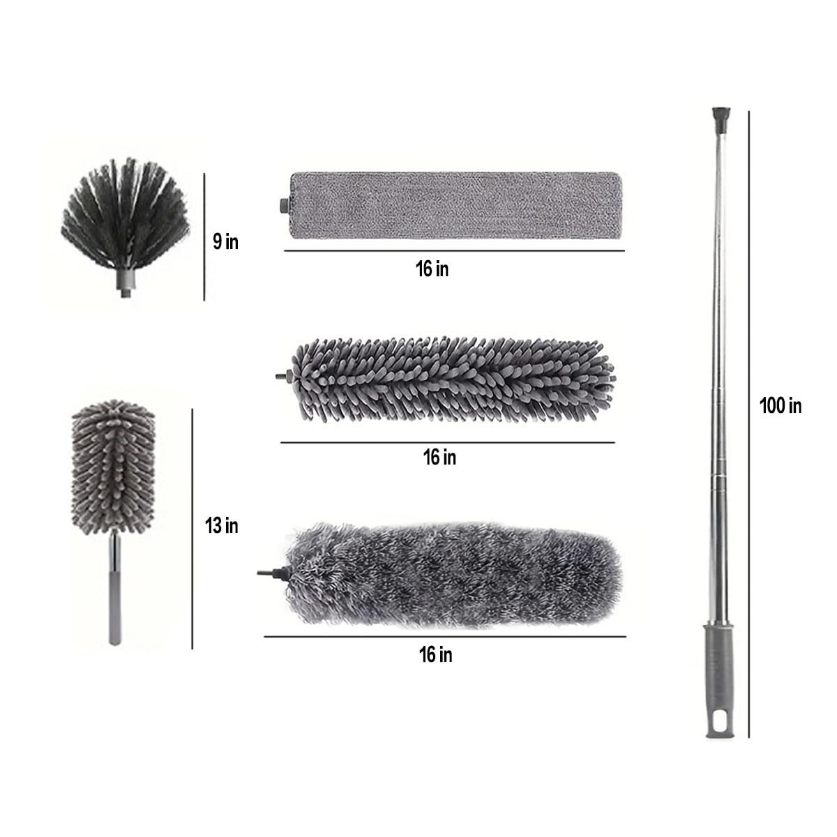 Microfiber Feather Duster Kit with 100” Extension Pole 6 PCS Reusable Bendabl…