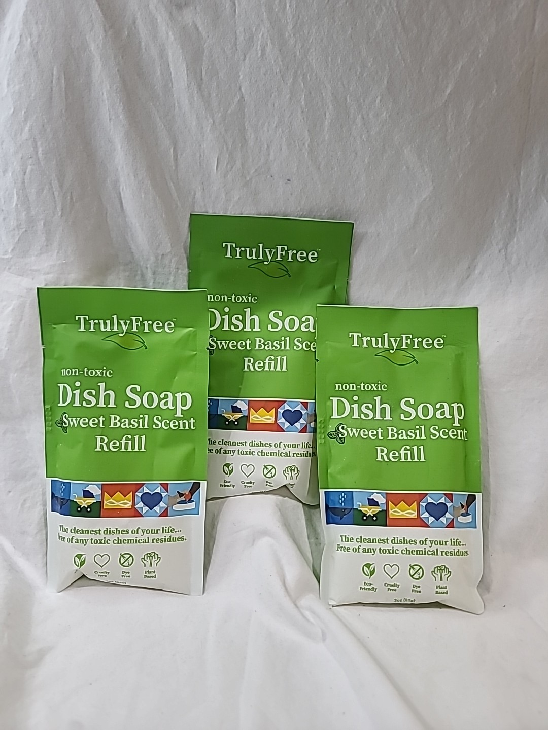 Truly Free Non Toxic Dish Soap Sweet Basil 3 Pack Refill Eco Friendly
