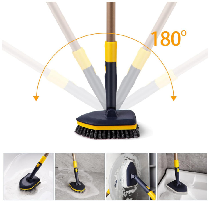 2-in-1 Tub Tile Scrubber Brush with Telescopic Pole & Pads for Bathroom, Sink